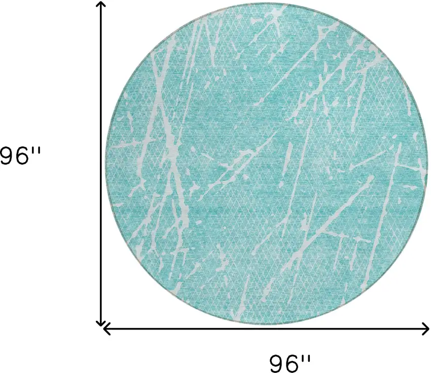 8' Teal Blue And Ivory Round Abstract Washable Indoor Outdoor Area Rug Photo 6