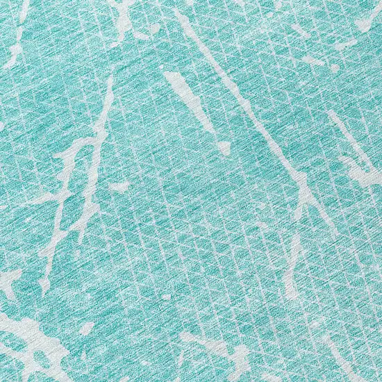 8' Teal Blue And Ivory Round Abstract Washable Indoor Outdoor Area Rug Photo 7