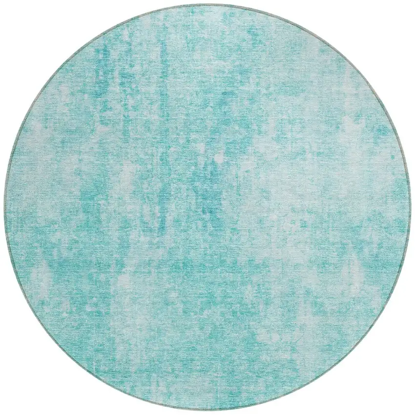 8' Teal Blue And Ivory Round Abstract Washable Indoor Outdoor Area Rug Photo 6
