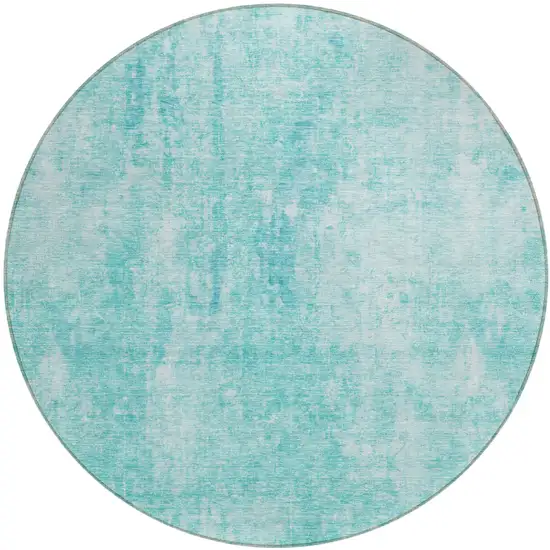 8' Teal Blue And Ivory Round Abstract Washable Indoor Outdoor Area Rug Photo 2