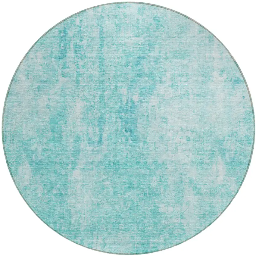 8' Teal Blue And Ivory Round Abstract Washable Indoor Outdoor Area Rug Photo 2