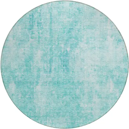 8' Teal Blue And Ivory Round Abstract Washable Indoor Outdoor Area Rug Photo 2