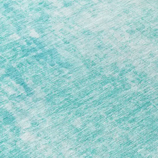 8' Teal Blue And Ivory Round Abstract Washable Indoor Outdoor Area Rug Photo 9