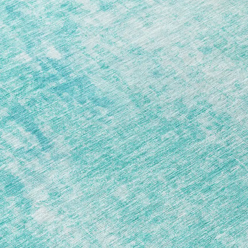 8' Teal Blue And Ivory Round Abstract Washable Indoor Outdoor Area Rug Photo 9