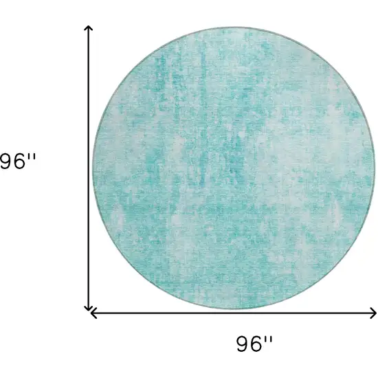 8' Teal Blue And Ivory Round Abstract Washable Indoor Outdoor Area Rug Photo 3