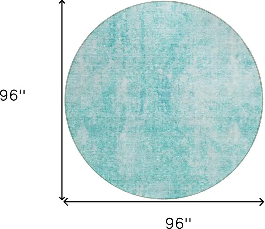 8' Teal Blue And Ivory Round Abstract Washable Indoor Outdoor Area Rug Photo 3