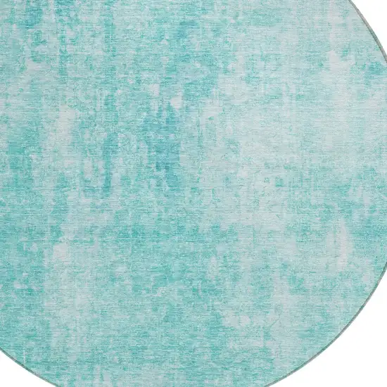 8' Teal Blue And Ivory Round Abstract Washable Indoor Outdoor Area Rug Photo 5