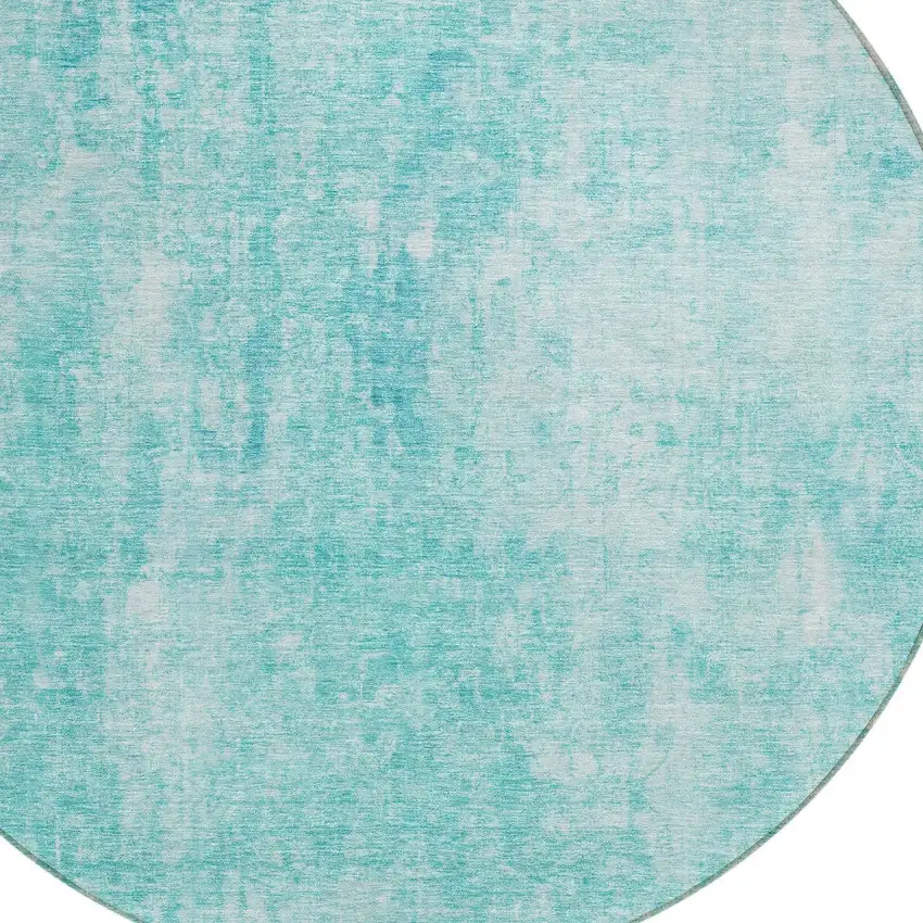 8' Teal Blue And Ivory Round Abstract Washable Indoor Outdoor Area Rug Photo 5