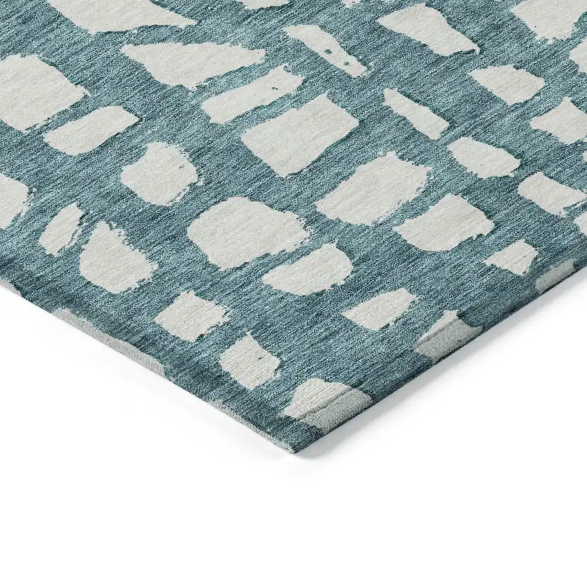 8' Teal Blue And Ivory Round Abstract Washable Indoor Outdoor Area Rug Photo 2