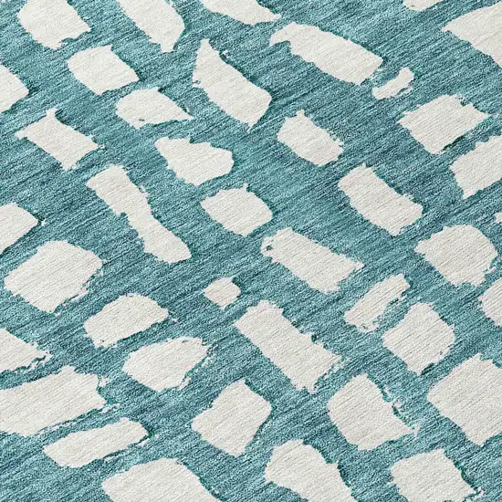 8' Teal Blue And Ivory Round Abstract Washable Indoor Outdoor Area Rug Photo 9