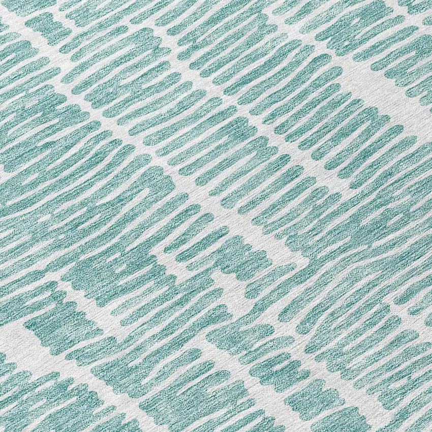 8' Teal Blue And Ivory Round Abstract Washable Indoor Outdoor Area Rug Photo 8