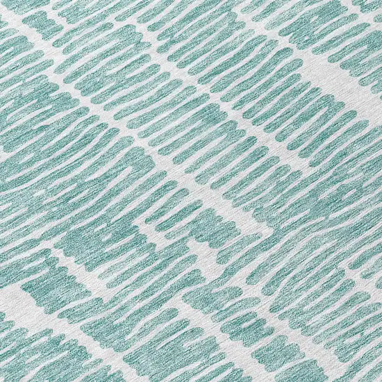 8' Teal Blue And Ivory Round Abstract Washable Indoor Outdoor Area Rug Photo 8