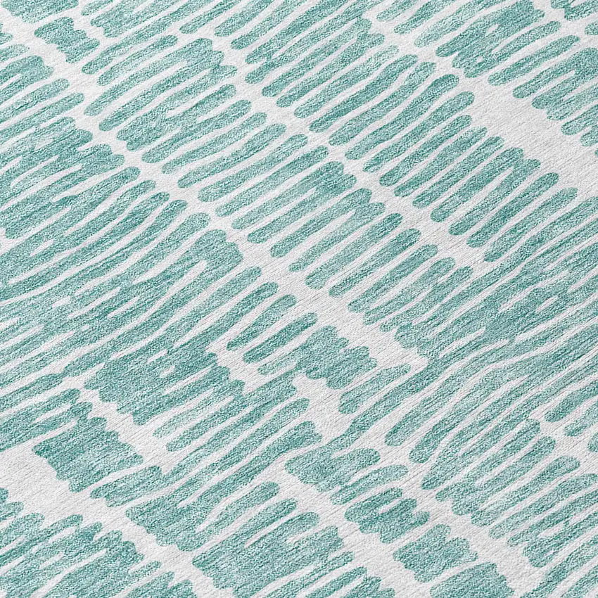 8' Teal Blue And Ivory Round Abstract Washable Indoor Outdoor Area Rug Photo 8