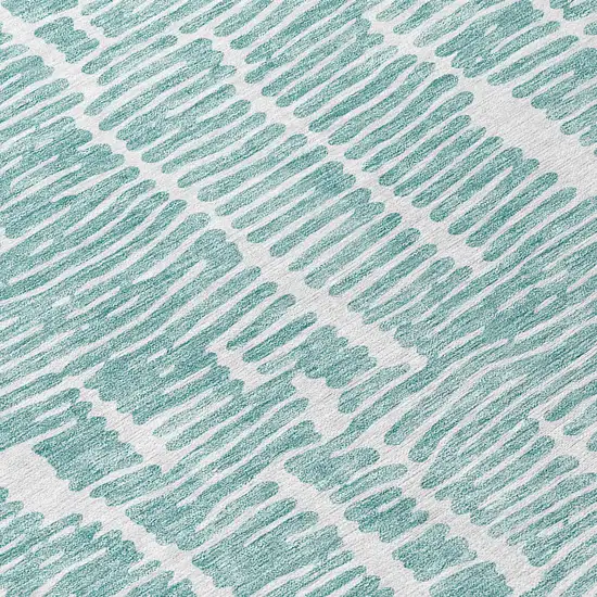 8' Teal Blue And Ivory Round Abstract Washable Indoor Outdoor Area Rug Photo 8