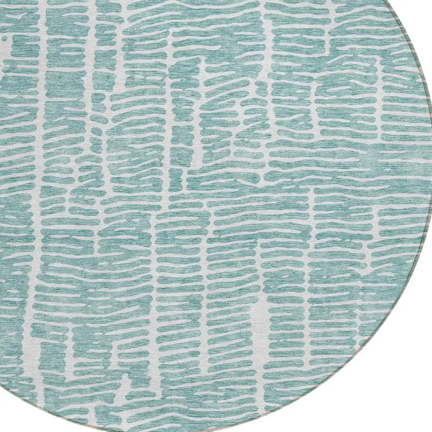 8' Teal Blue And Ivory Round Abstract Washable Indoor Outdoor Area Rug Photo 4