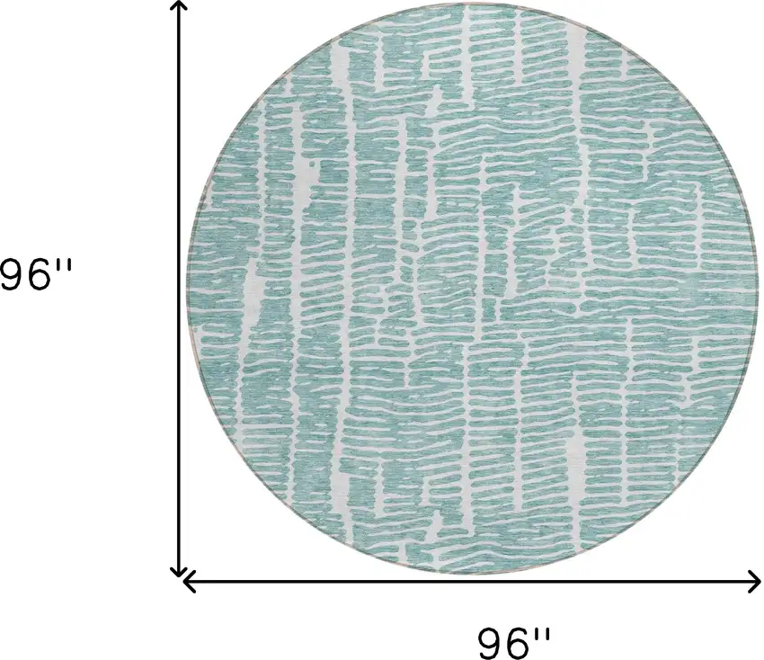 8' Teal Blue And Ivory Round Abstract Washable Indoor Outdoor Area Rug Photo 3