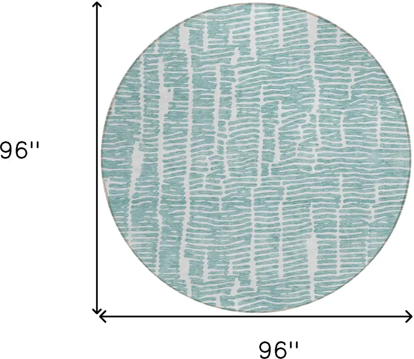 8' Teal Blue And Ivory Round Abstract Washable Indoor Outdoor Area Rug Photo 3