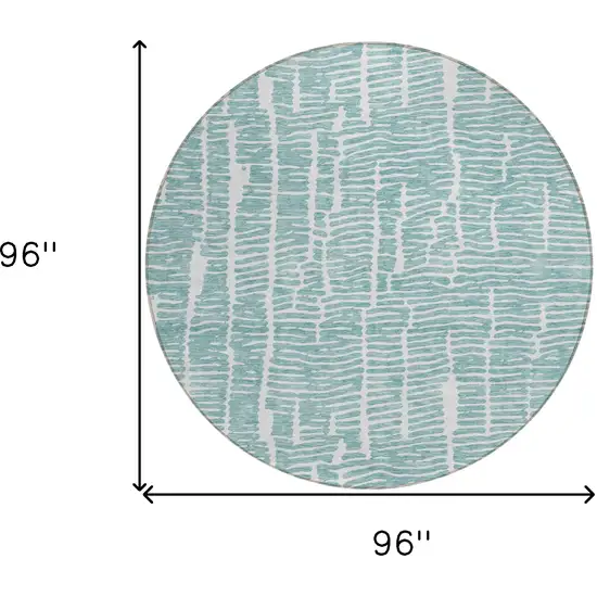 8' Teal Blue And Ivory Round Abstract Washable Indoor Outdoor Area Rug Photo 3