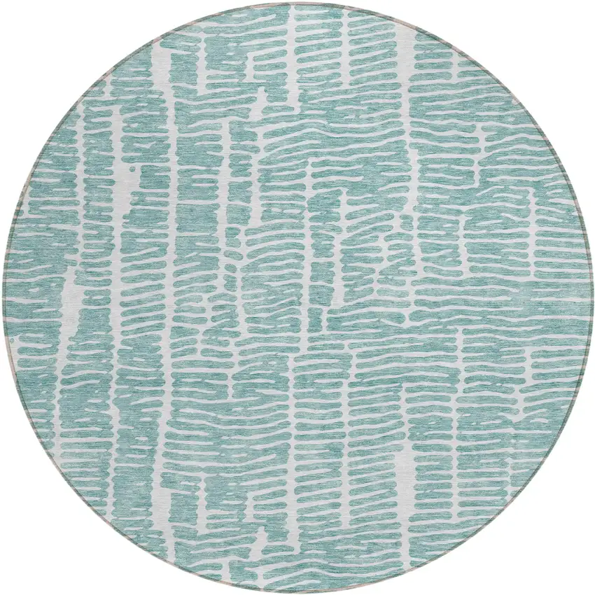 8' Teal Blue And Ivory Round Abstract Washable Indoor Outdoor Area Rug Photo 2