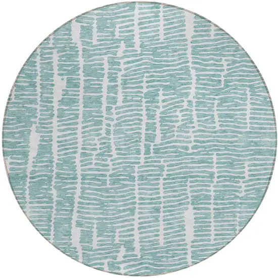 8' Teal Blue And Ivory Round Abstract Washable Indoor Outdoor Area Rug Photo 2