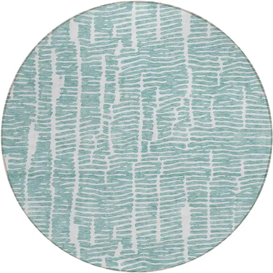 8' Teal Blue And Ivory Round Abstract Washable Indoor Outdoor Area Rug Photo 2
