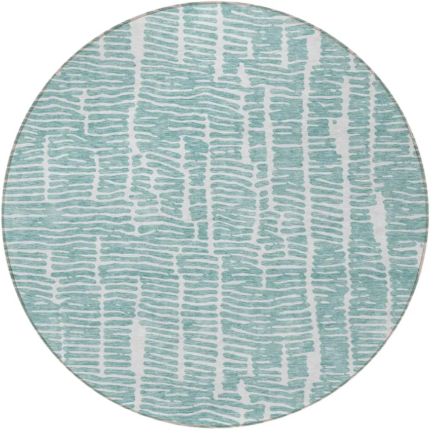 8' Teal Blue And Ivory Round Abstract Washable Indoor Outdoor Area Rug Photo 5
