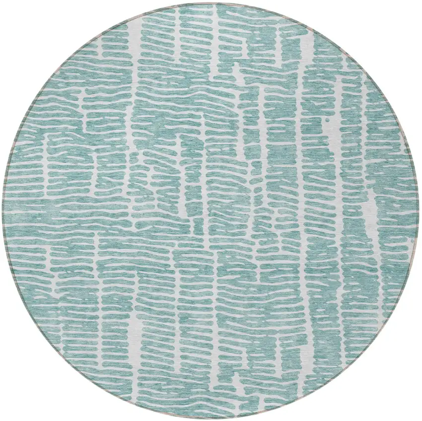 8' Teal Blue And Ivory Round Abstract Washable Indoor Outdoor Area Rug Photo 5