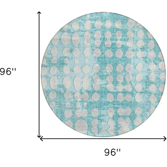 8' Teal Blue And Ivory Round Abstract Washable Indoor Outdoor Area Rug Photo 3