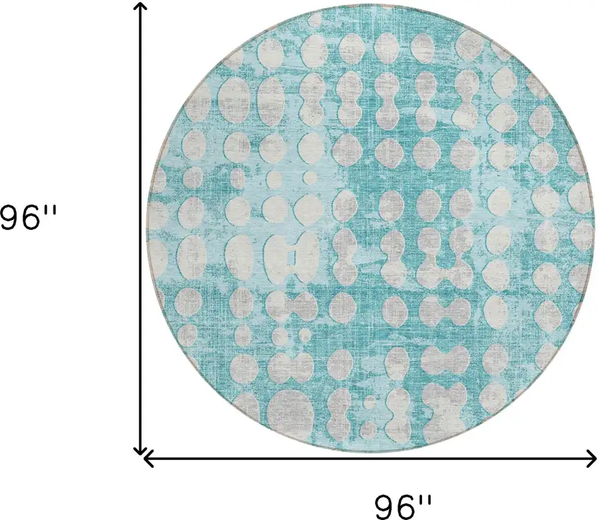 8' Teal Blue And Ivory Round Abstract Washable Indoor Outdoor Area Rug Photo 3