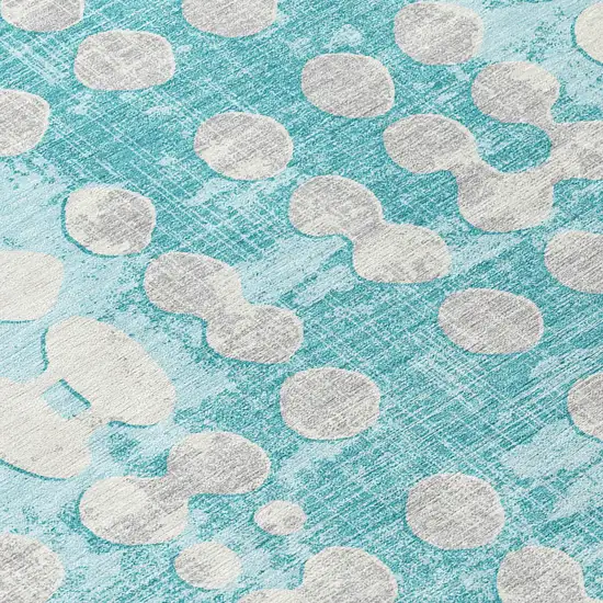 8' Teal Blue And Ivory Round Abstract Washable Indoor Outdoor Area Rug Photo 8