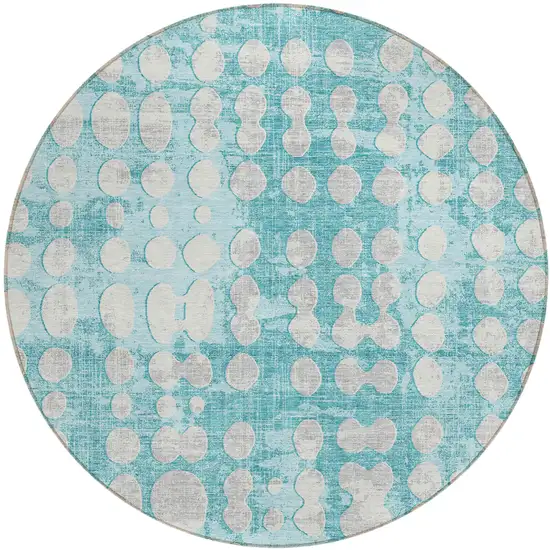 8' Teal Blue And Ivory Round Abstract Washable Indoor Outdoor Area Rug Photo 2