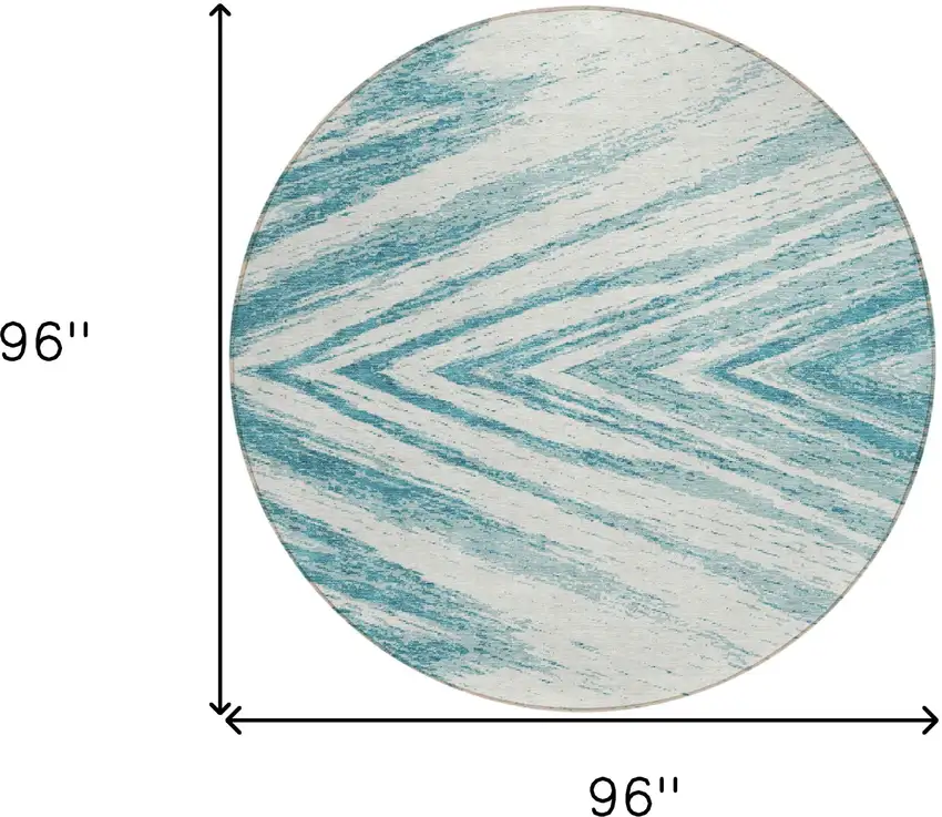 8' Teal Blue And Ivory Round Abstract Washable Indoor Outdoor Area Rug Photo 3