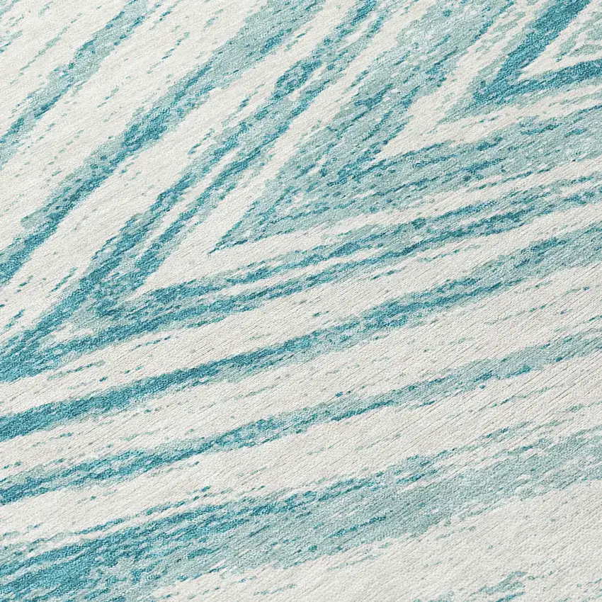 8' Teal Blue And Ivory Round Abstract Washable Indoor Outdoor Area Rug Photo 8
