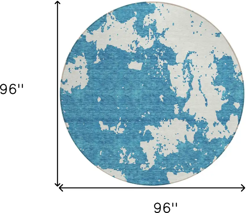 8' Teal Blue And Ivory Round Abstract Washable Indoor Outdoor Area Rug Photo 3