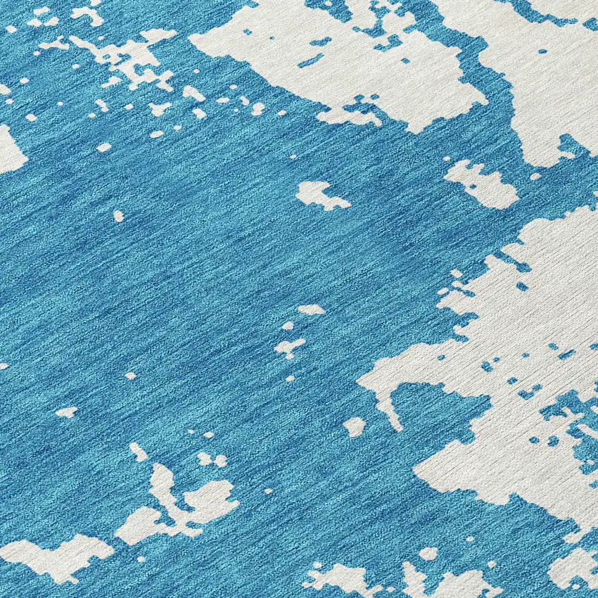 8' Teal Blue And Ivory Round Abstract Washable Indoor Outdoor Area Rug Photo 8