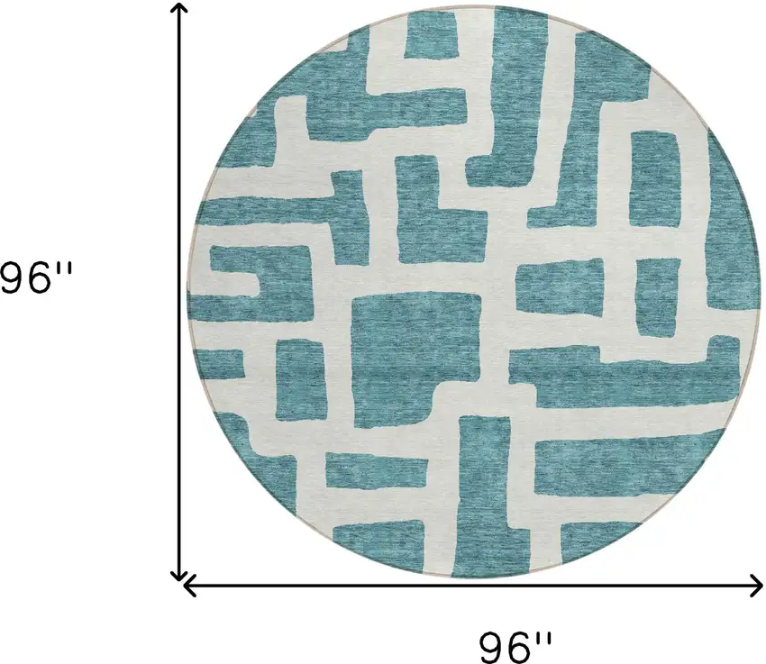 8' Teal Blue And Ivory Round Abstract Washable Indoor Outdoor Area Rug Photo 3
