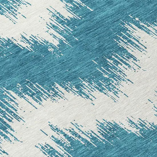 8' Teal Blue And Ivory Round Chevron Washable Indoor Outdoor Area Rug Photo 4