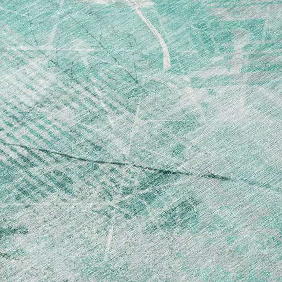 8' Teal Blue And Ivory Round Floral Washable Indoor Outdoor Area Rug Photo 9