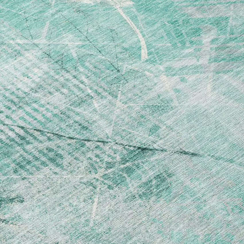 8' Teal Blue And Ivory Round Floral Washable Indoor Outdoor Area Rug Photo 9