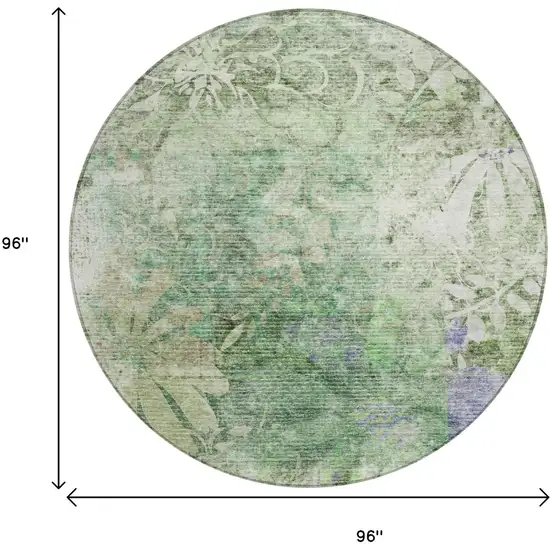 8' Teal Blue And Ivory Round Floral Washable Indoor Outdoor Area Rug Photo 3