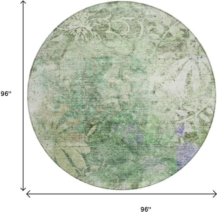 8' Teal Blue And Ivory Round Floral Washable Indoor Outdoor Area Rug Photo 3