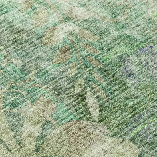 8' Teal Blue And Ivory Round Floral Washable Indoor Outdoor Area Rug Photo 9