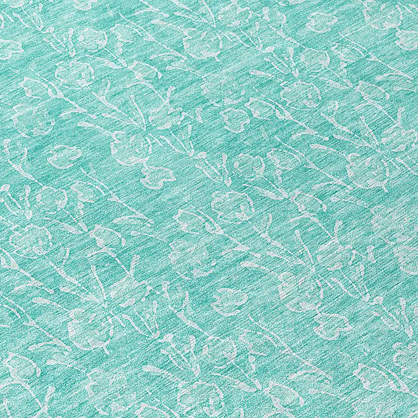 8' Teal Blue And Ivory Round Floral Washable Indoor Outdoor Area Rug Photo 9