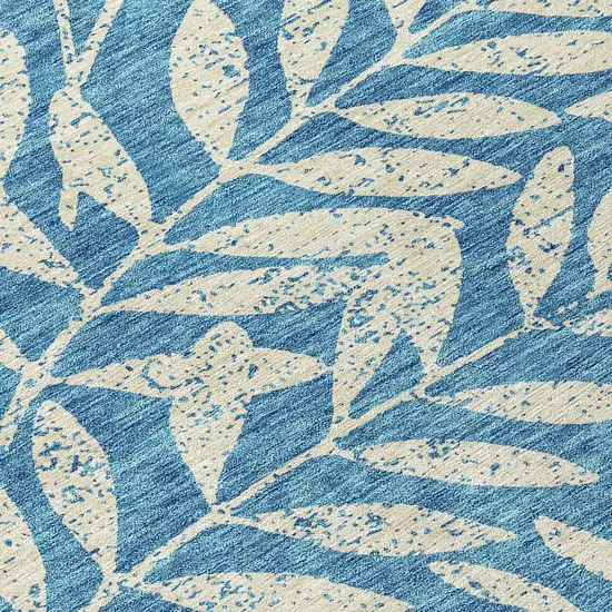 8' Teal Blue And Ivory Round Floral Washable Indoor Outdoor Area Rug Photo 8