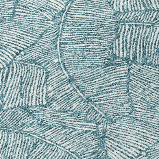 8' Teal Blue And Ivory Round Floral Washable Indoor Outdoor Area Rug Photo 8
