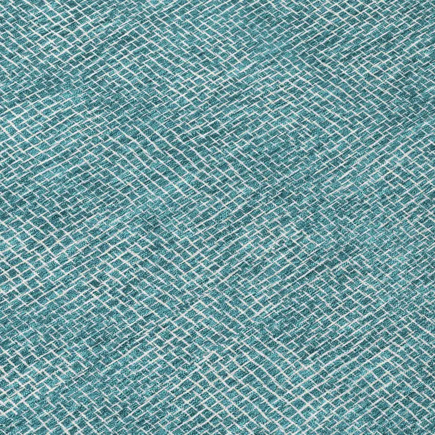 8' Teal Blue And Ivory Round Geometric Washable Indoor Outdoor Area Rug Photo 8