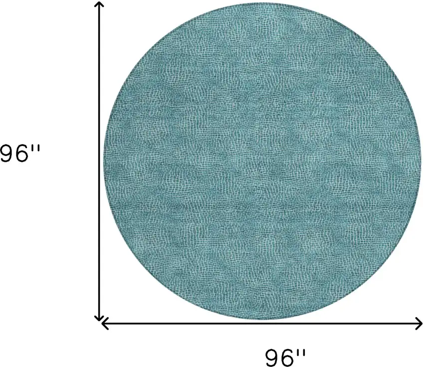 8' Teal Blue And Ivory Round Geometric Washable Indoor Outdoor Area Rug Photo 9