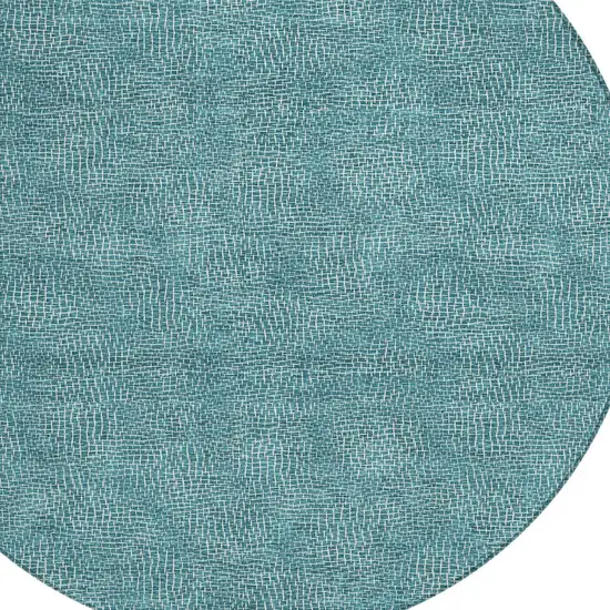8' Teal Blue And Ivory Round Geometric Washable Indoor Outdoor Area Rug Photo 5