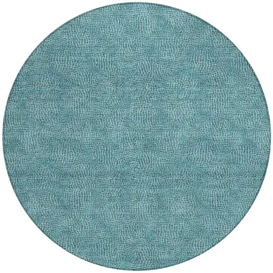 8' Teal Blue And Ivory Round Geometric Washable Indoor Outdoor Area Rug Photo 6