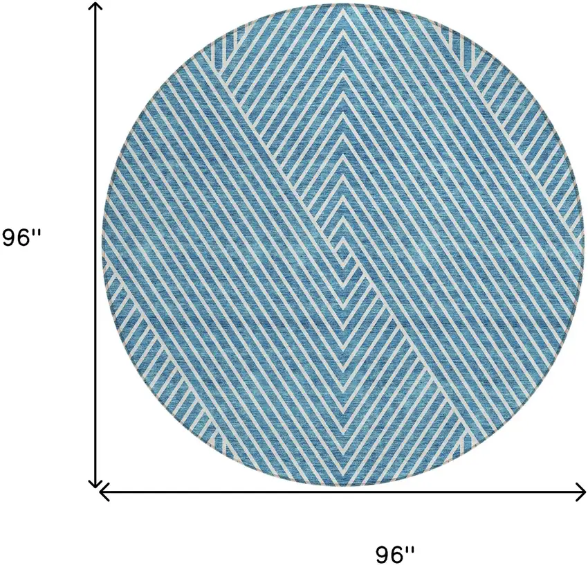 8' Teal Blue And Ivory Round Geometric Washable Indoor Outdoor Area Rug Photo 3